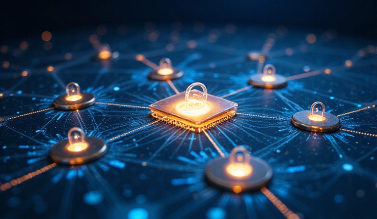 Data security illustration with lock icons and encryption symbols