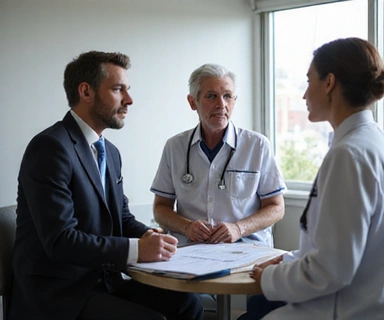 Senior receiving medical care consultation